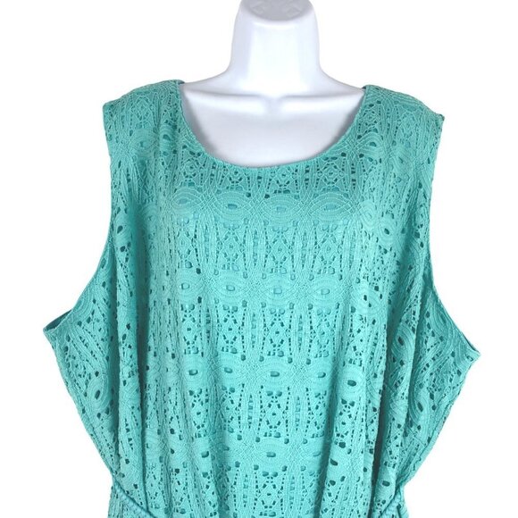 Catherines Dress Women's 4X Eyelet Turquoise Sleeveless Tie Waist NWT DR-1085 - Picture 4 of 14